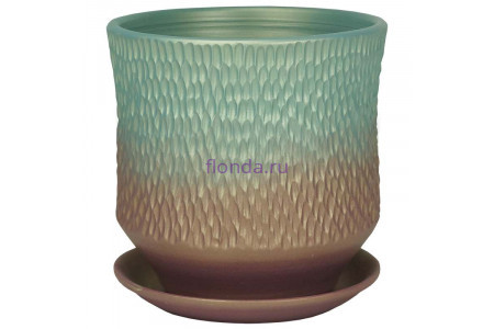 Горшок для цветов керамический с поддоном Павлин цилиндр темн.19см 3-34  39-134        