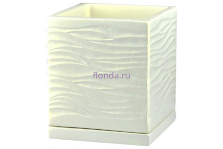 Горшок для цветов керамический с поддоном для цветов Волна-бел кубик 15*15/h17см NK14/2