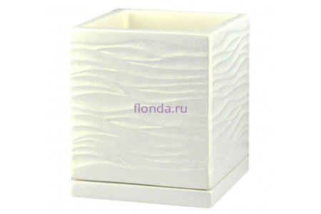 Горшок для цветов керамический с поддоном для цветов Волна-бел кубик 12*12/h13см NK14/1